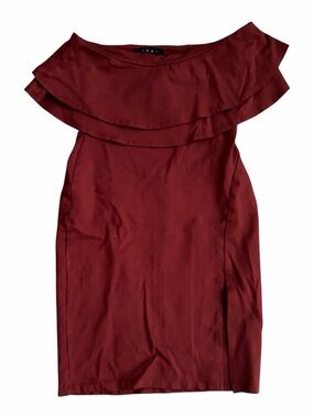 Snap Burgundy One-Shoulder Ruffle Sheath Dress